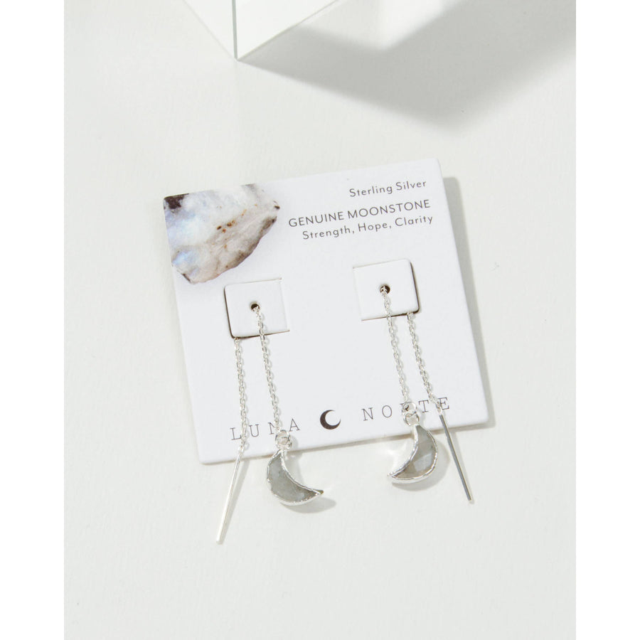 Sterling Silver Eclipse Threader Earrings - Moonstone
