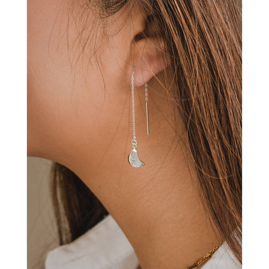 Sterling Silver Eclipse Threader Earrings - Moonstone