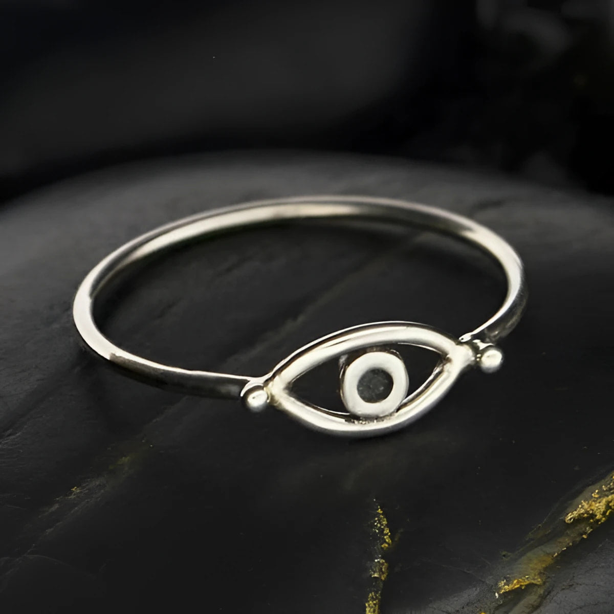 Sterling Silver Evil Eye Bangle Bracelet LV9568