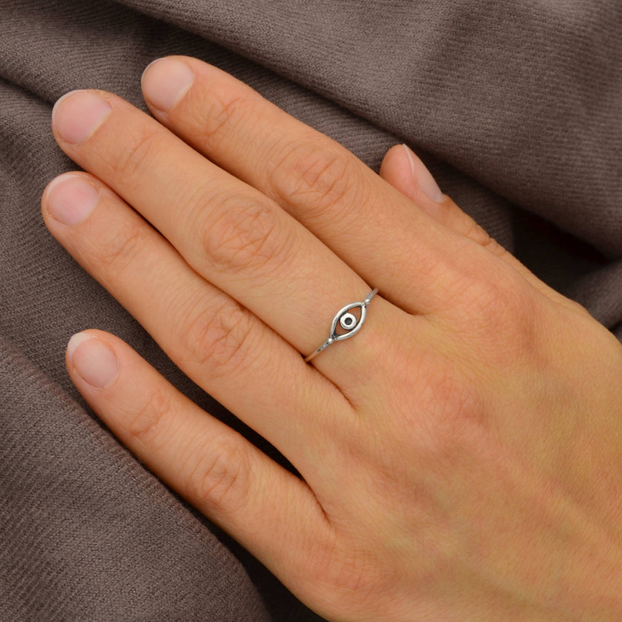 Sterling Silver Evil Eye Ring LV9568 with Polished Intricate Design