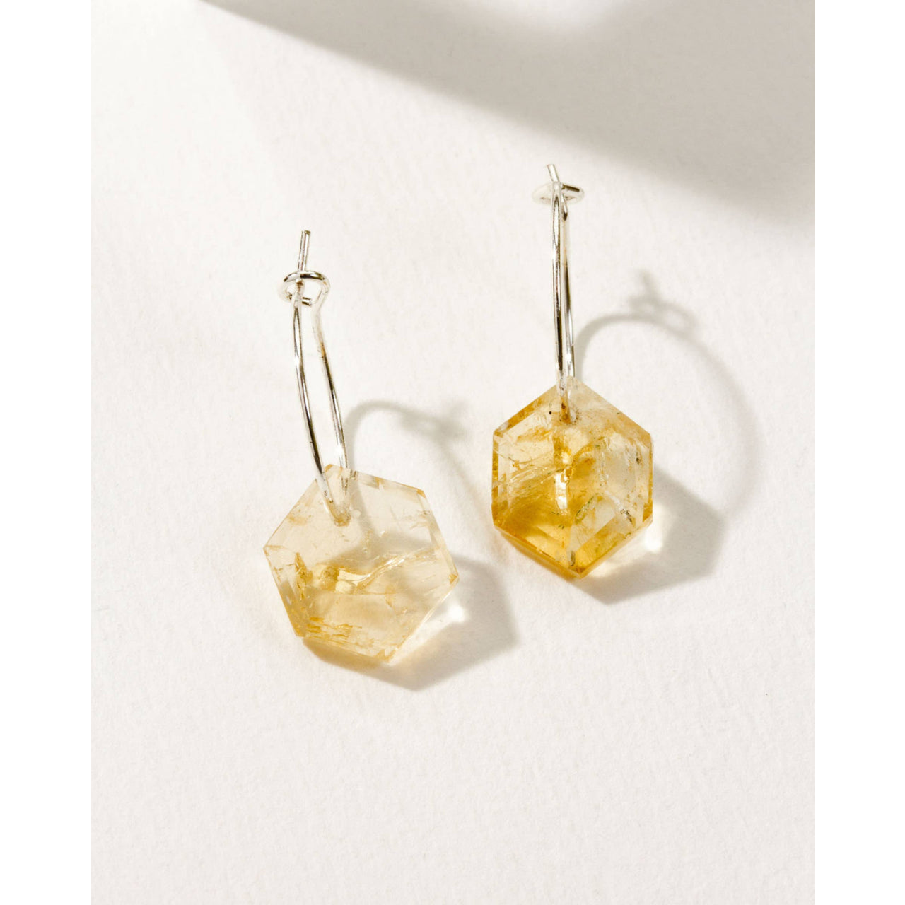 Sterling Silver Geometry Mini Hoop Earrings- Citrine
