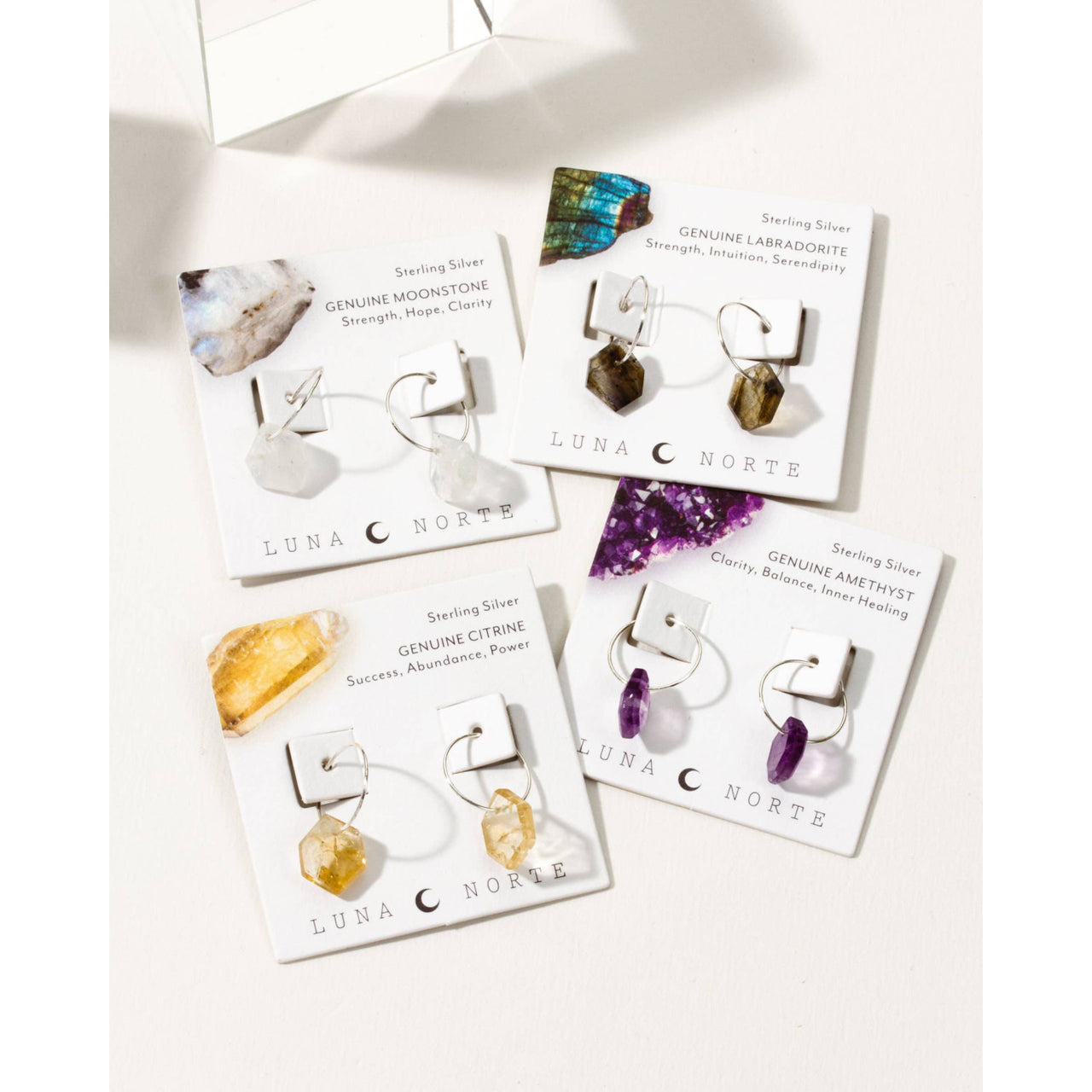 Sterling Silver Geometry Mini Hoop Earrings- Citrine