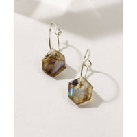 Sterling Silver Geometry Mini Hoop Earrings- Labradorite