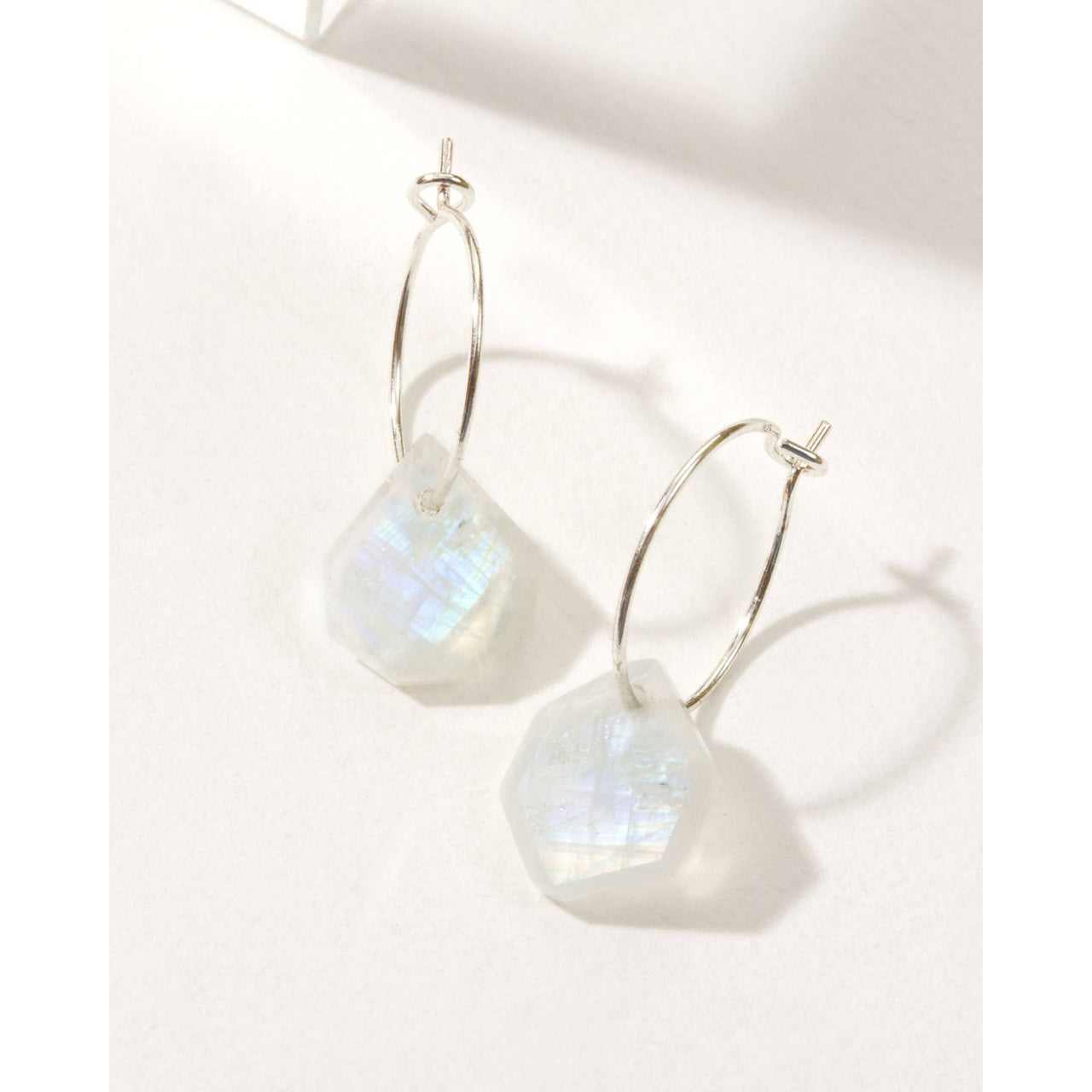 Sterling Silver Geometry Mini Hoop Earrings Moonstone