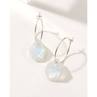 Sterling Silver Geometry Mini Hoop Earrings Moonstone