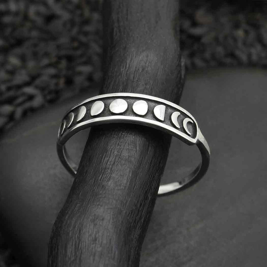 Sterling Silver Moon Phases Ring LV9573 with white accents