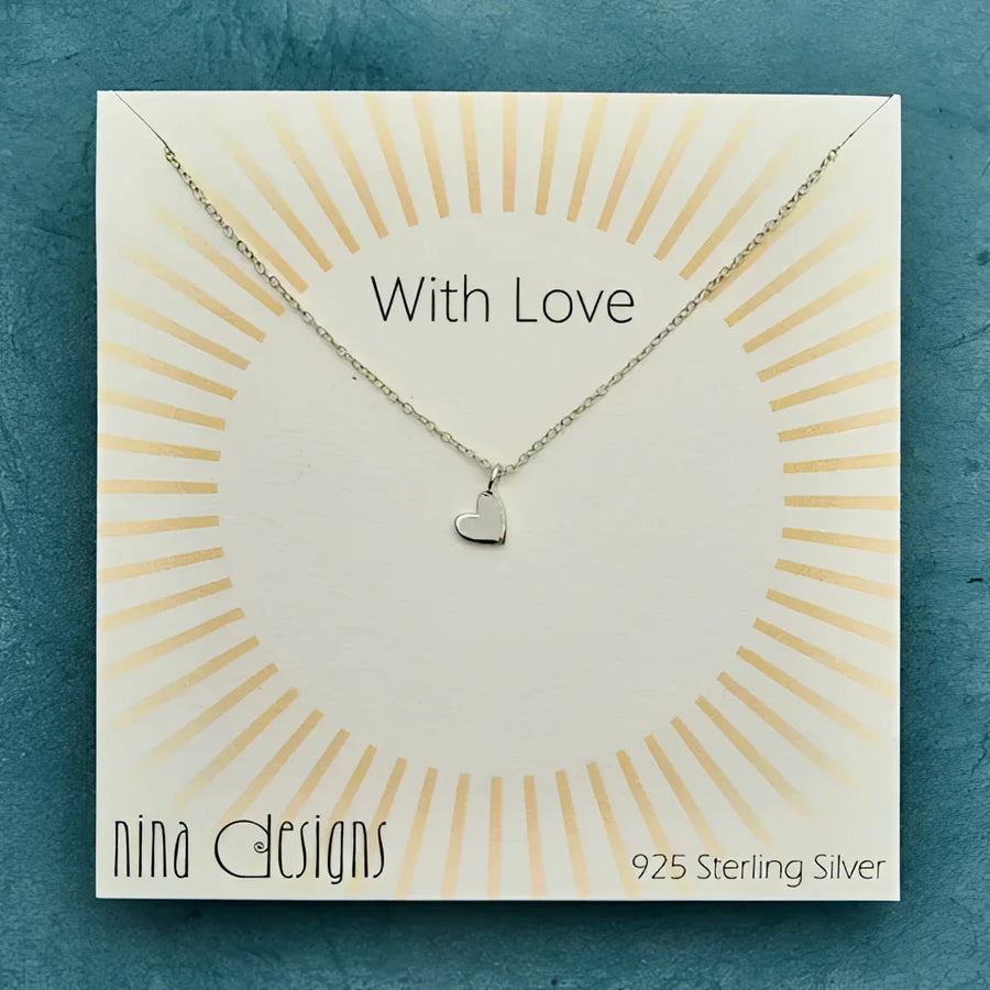 Sterling silver necklace with heart pendant engraved ’with love’ - Sterling Silver Single Heart 18’ Necklace #J042