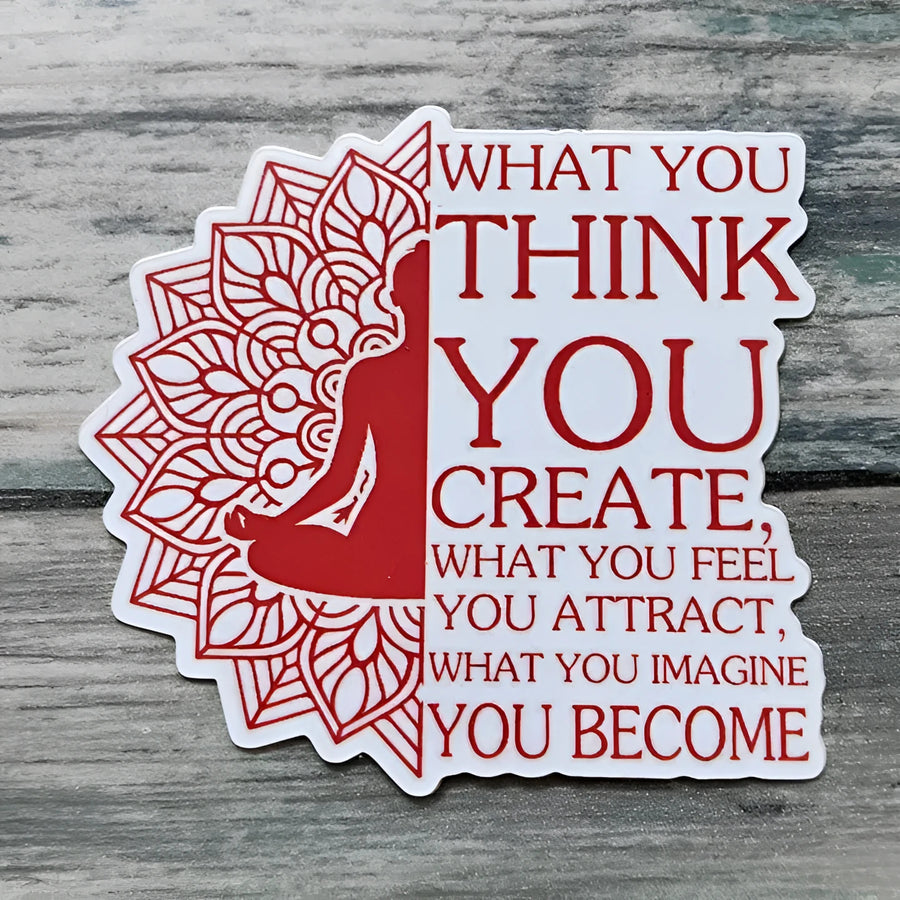 Red mandala meditation sticker with lotus pose silhouette LV9073
