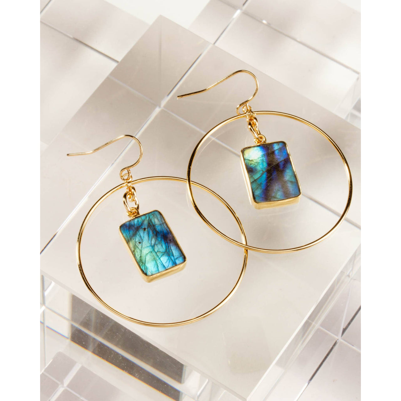 Stoney Hoop Earrings Labradorite #LV9127 $65