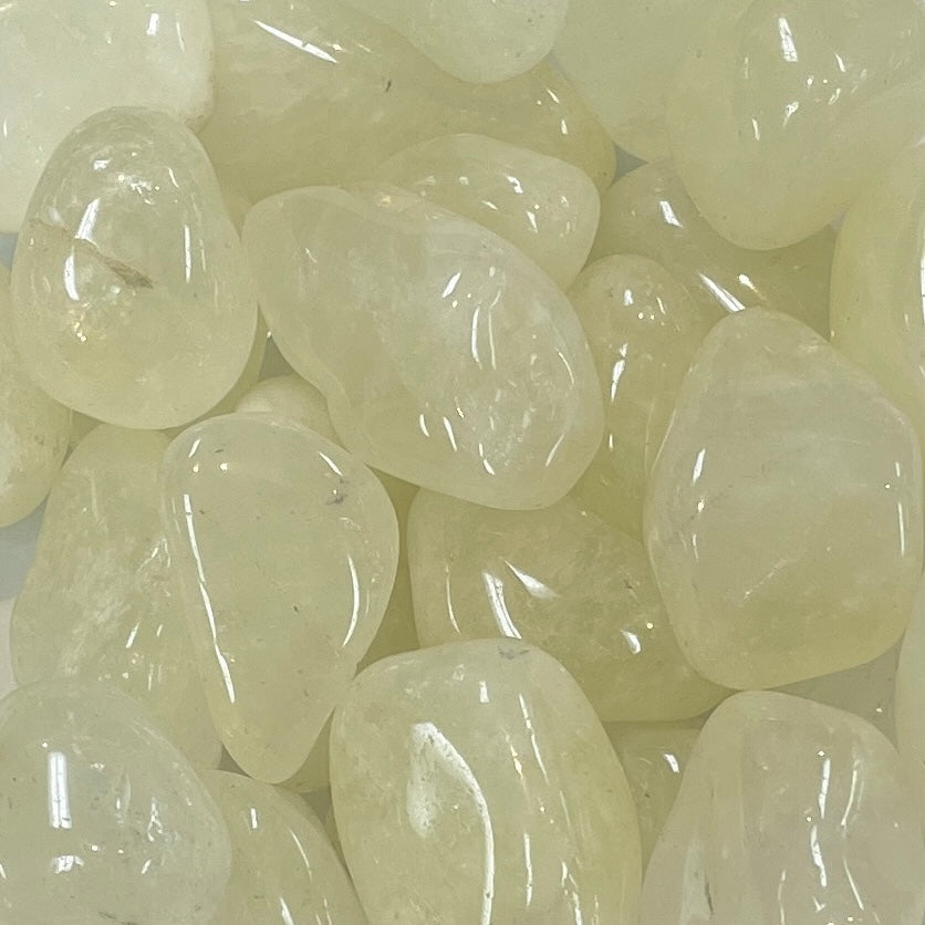 Translucent white jelly beans clustered with Sulphur Quartz Tumbled #T442 for rewards