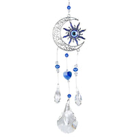 Sun and Moon Evil Eye Suncatcher with silver crescent moon and crystals