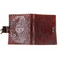 Rich burgundy leather Sun Moon Journal BC0460 with embossed designs