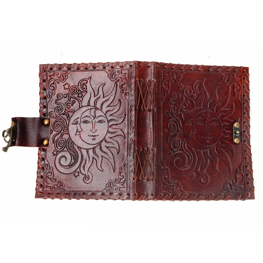 Rich burgundy leather Sun Moon Journal BC0460 with embossed designs
