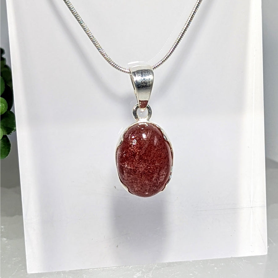 Sunstone 1’’ Oval Pendant #BC0679 with red gemstone on snake chain