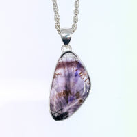 Thumbnail for Super 7 Pendant: Large Purple Stone with Silver Chain - Organic Oval #LV1767