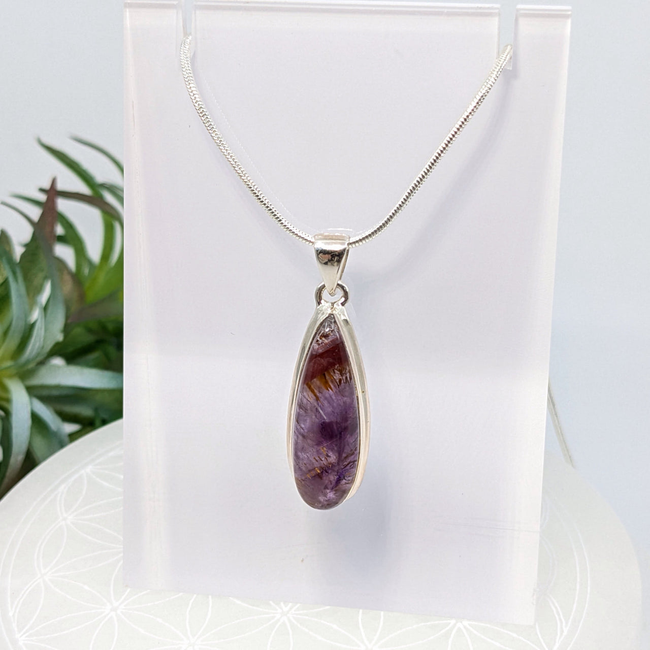 Teardrop pendant featuring amethyst on a silver chain necklace from Super 7 #LV7052