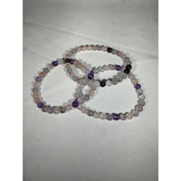 Three beaded Super Seven Bracelets 6mm in clear, purple, and pink crystals