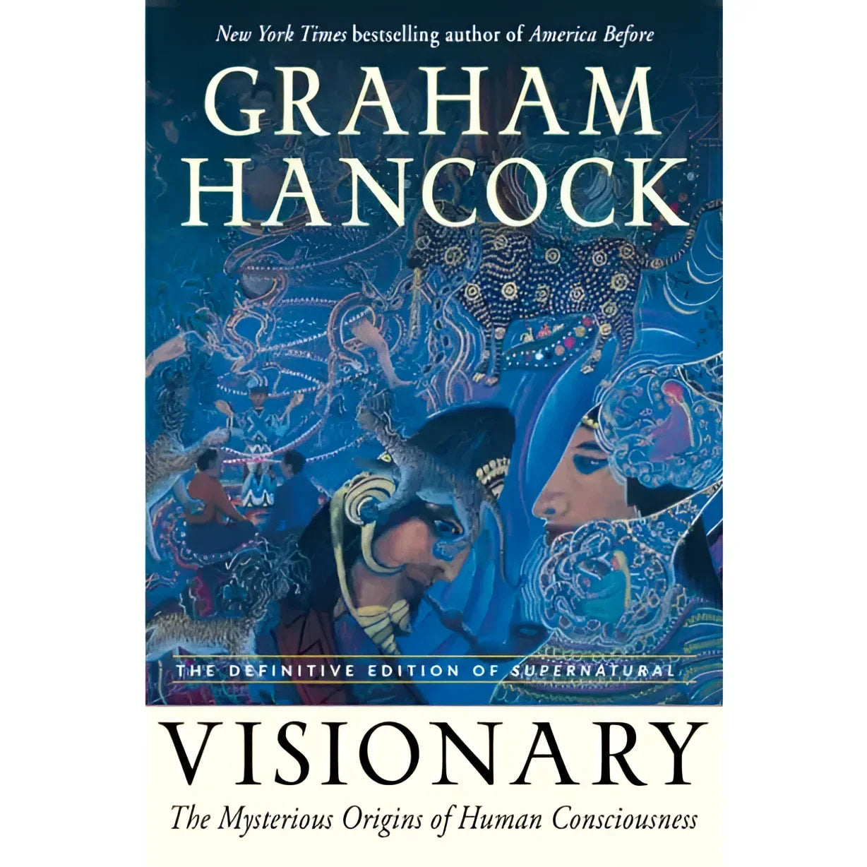 Blue and white Supernatural book cover with two faces by Graham Hancock