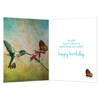Sweetest Joys #17689 birthday card with hummingbird and butterfly