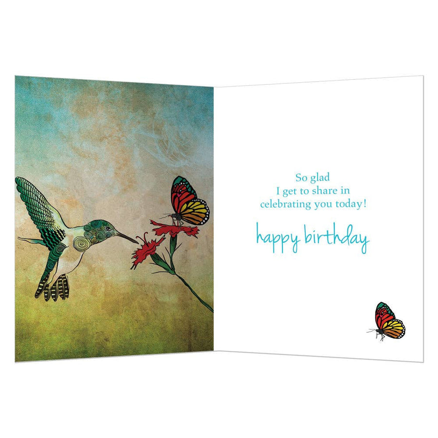 Sweetest Joys #17689 birthday card with hummingbird and butterfly