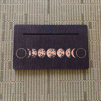 Dark wooden moon phase tarot card holder with copper inlay LV9084