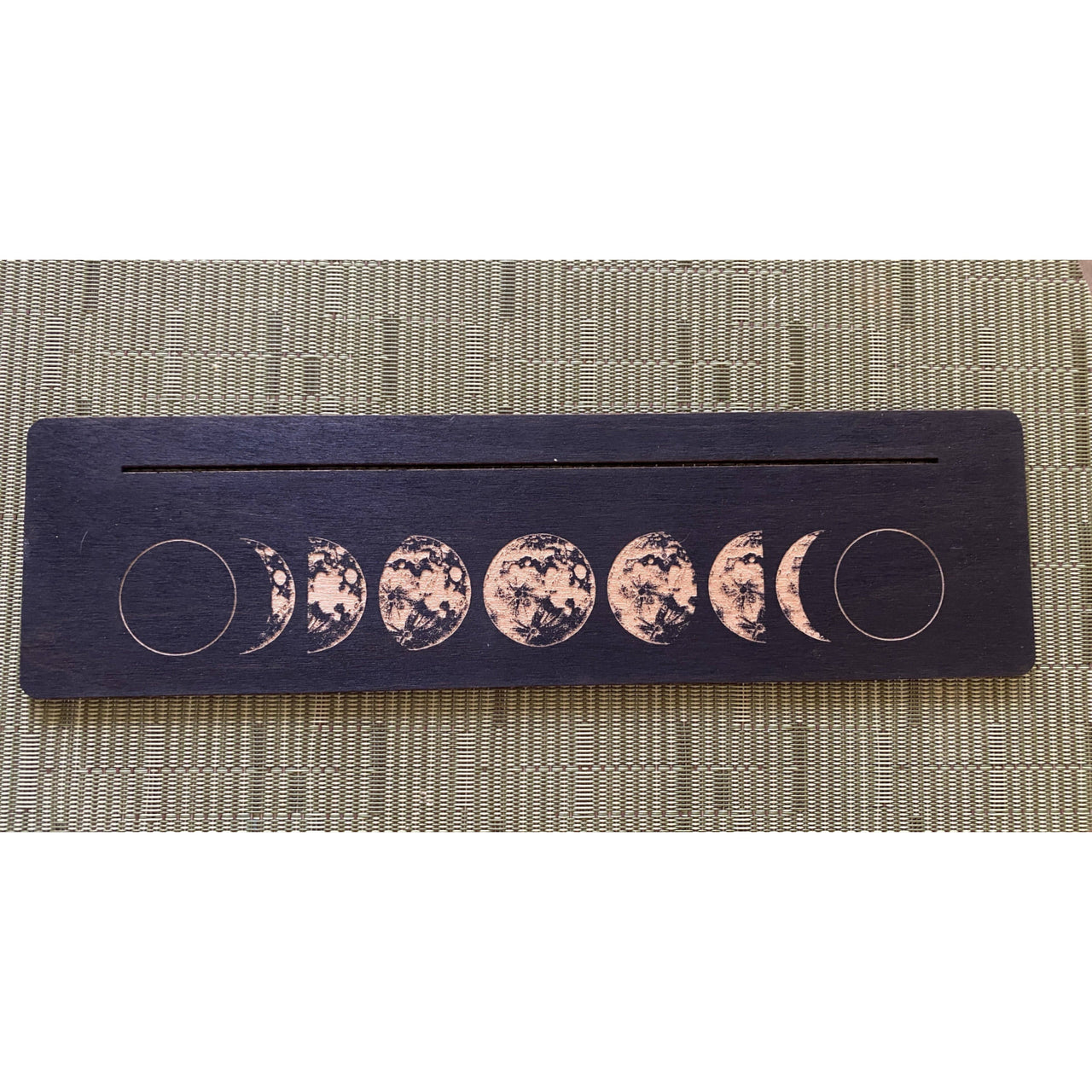 Wooden moon phase tarot card holder in black white design LV9084