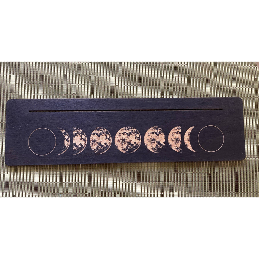 Wooden moon phase tarot card holder in black white design LV9084