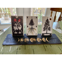 Tarot Card Holder Moon Phase LV9084 with black white tree cards on wood