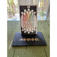 10 of Cups Tarot Card Stand with Wooden Base and Moon Phases LV9084