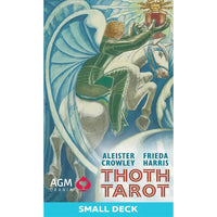 Thoth tarot deck small by aleister crowley showing a green-clad angelic figure on a white horse card