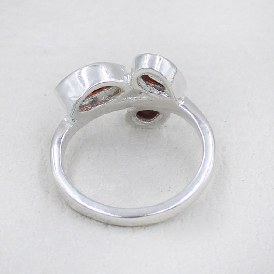 Sterling silver three-stone garnet leaf ring #BC0405