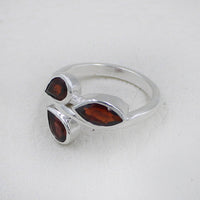 Sterling silver three-stone marquise garnet leaf ring #BC0405