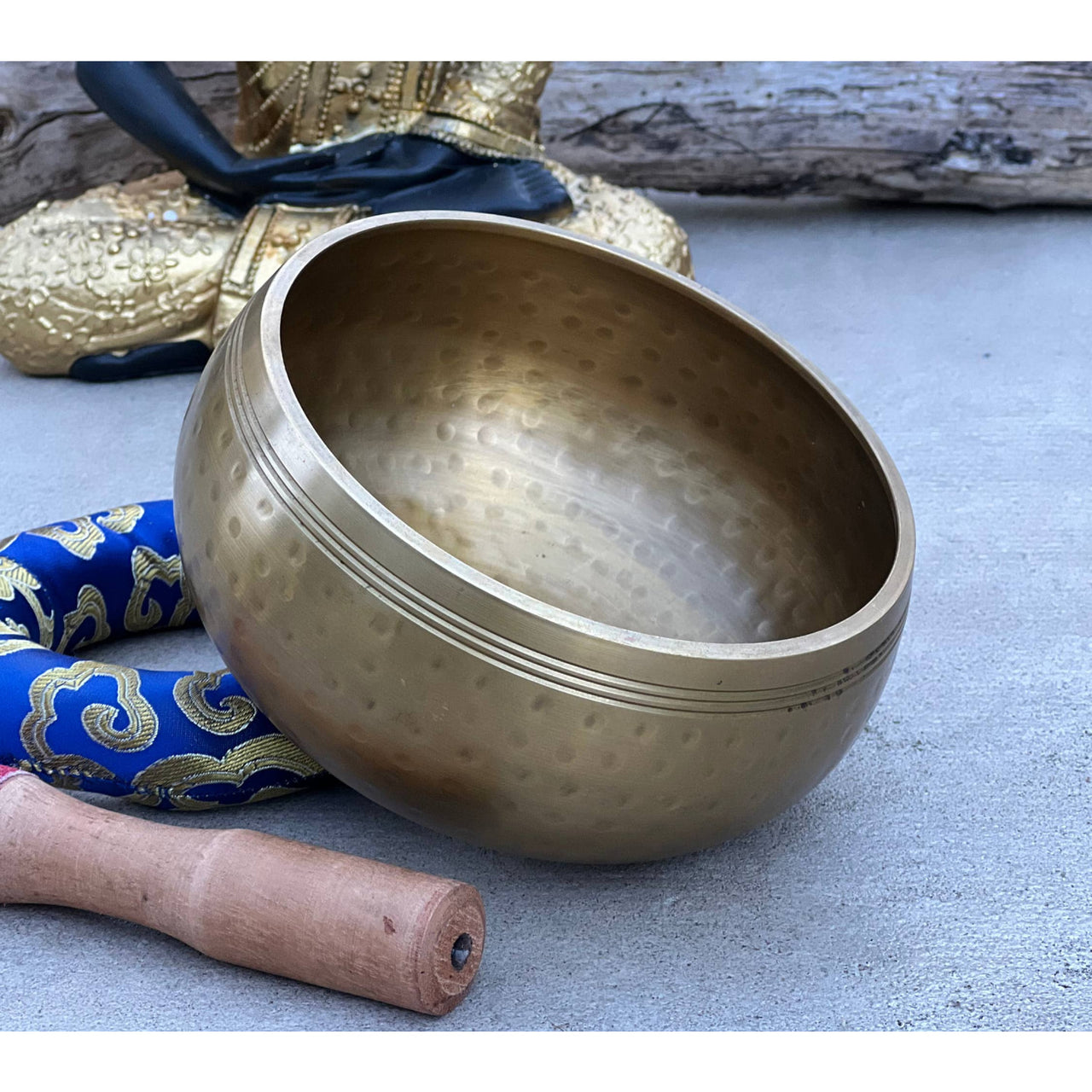 Golden Singing Bowl from Tibetan Brass Gong Meditation Singing Bowl Complete Set