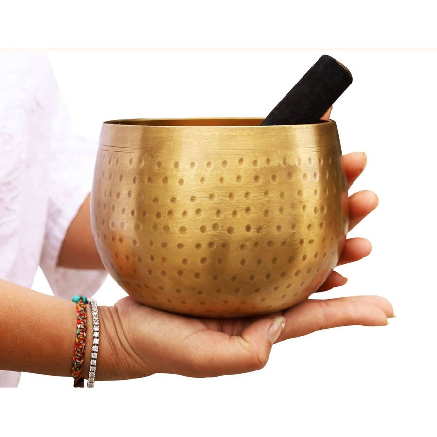 Golden singing bowl with mallet from Tibetan Brass Gong Meditation Set #LV7338