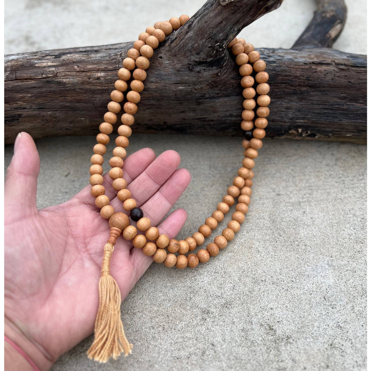 Wooden beaded Mala necklace with tassel for Tibetan Buddhist meditation and prayer