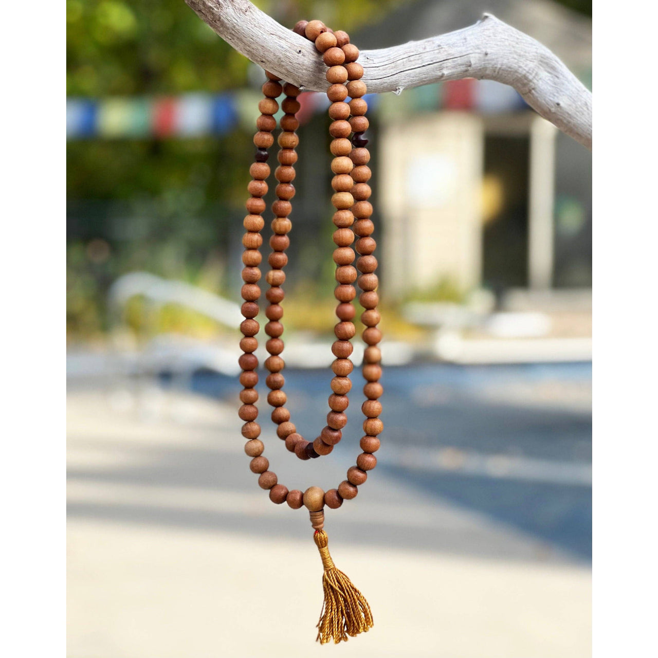 Wooden beaded mala with tassel Tibetan Buddhist Sandal Wood Rosary Necklace