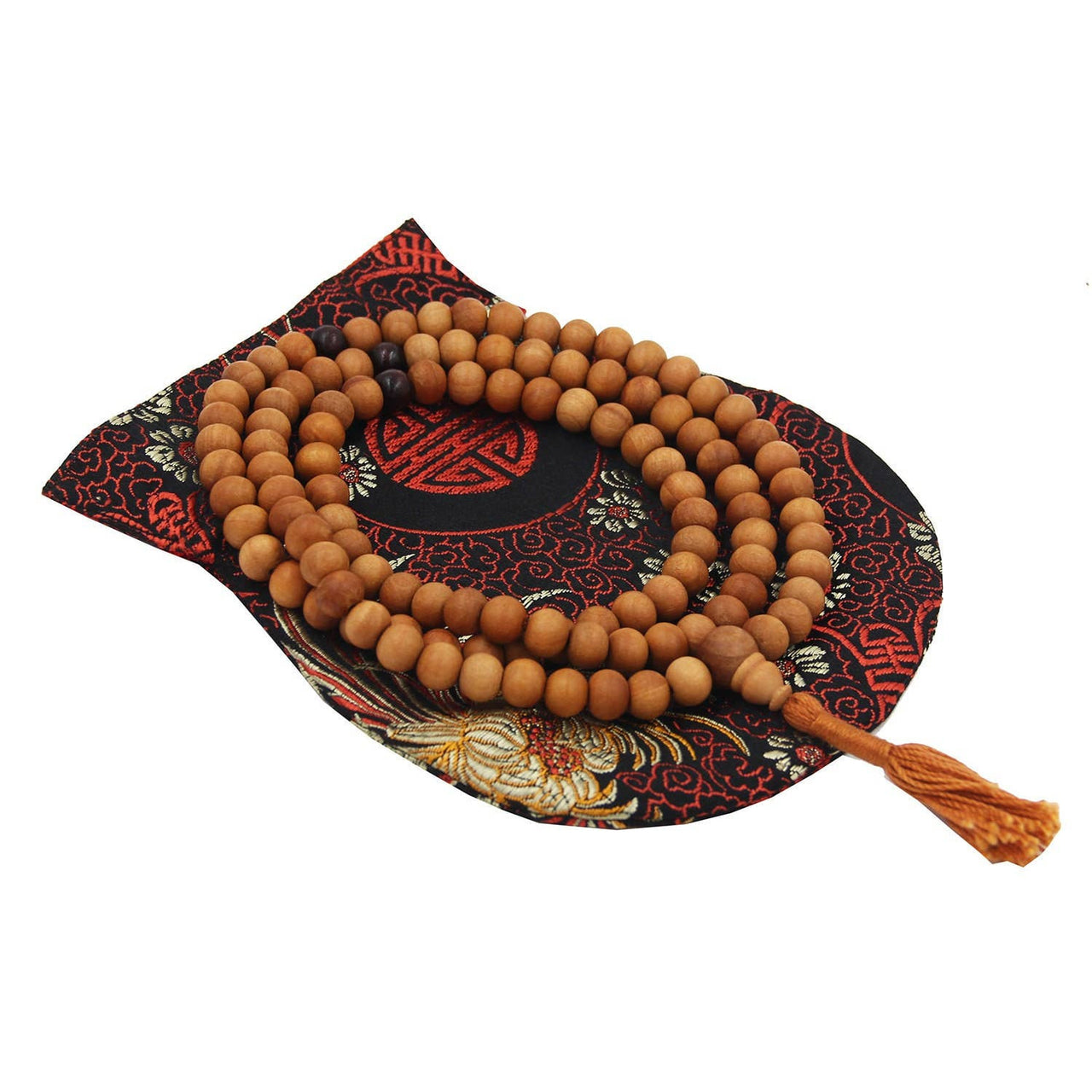 Wooden prayer beads with tassel from Tibetan Buddhist Sandal Wood Mala Necklace