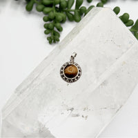 Tiger Eye Circle Gemstone Pendant in Sterling Silver 925 LV9539
