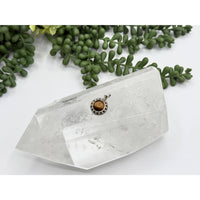Tiger Eye Circle Gemstone Pendant in Sterling Silver 925 with Clear Quartz