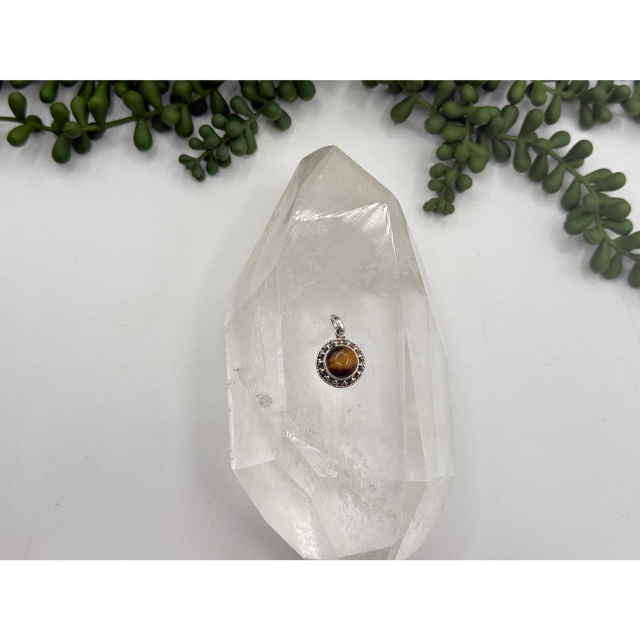 Clear quartz crystal bowl with Tiger Eye sterling silver pendant LV9539
