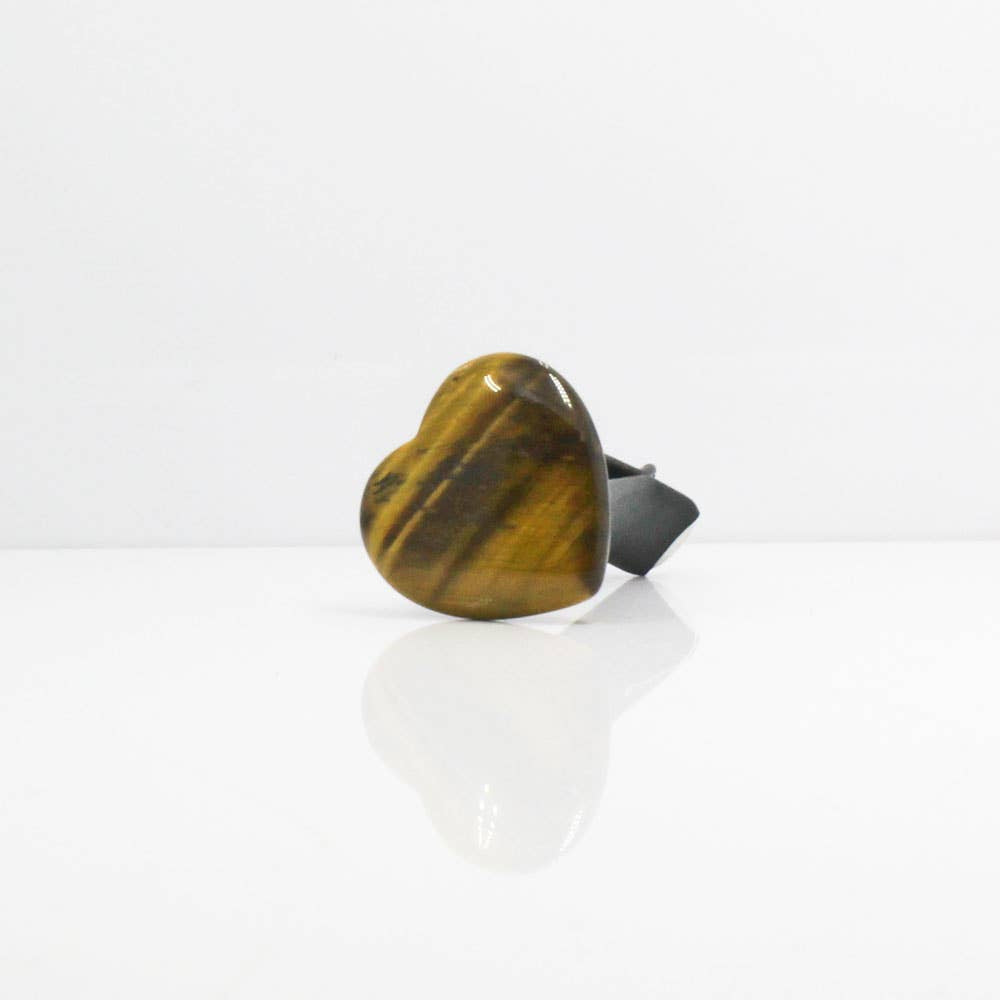 Tiger Eye Stone Ring with Black Band on Tiger Eye Heart Gemstone Car Vent Clip #LV5498