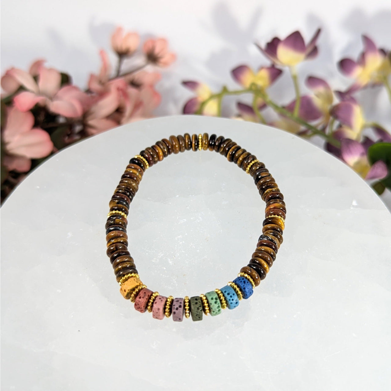 Tiger’s Eye 6mm and Chakra Lava Bracelet #LV9754 - $22