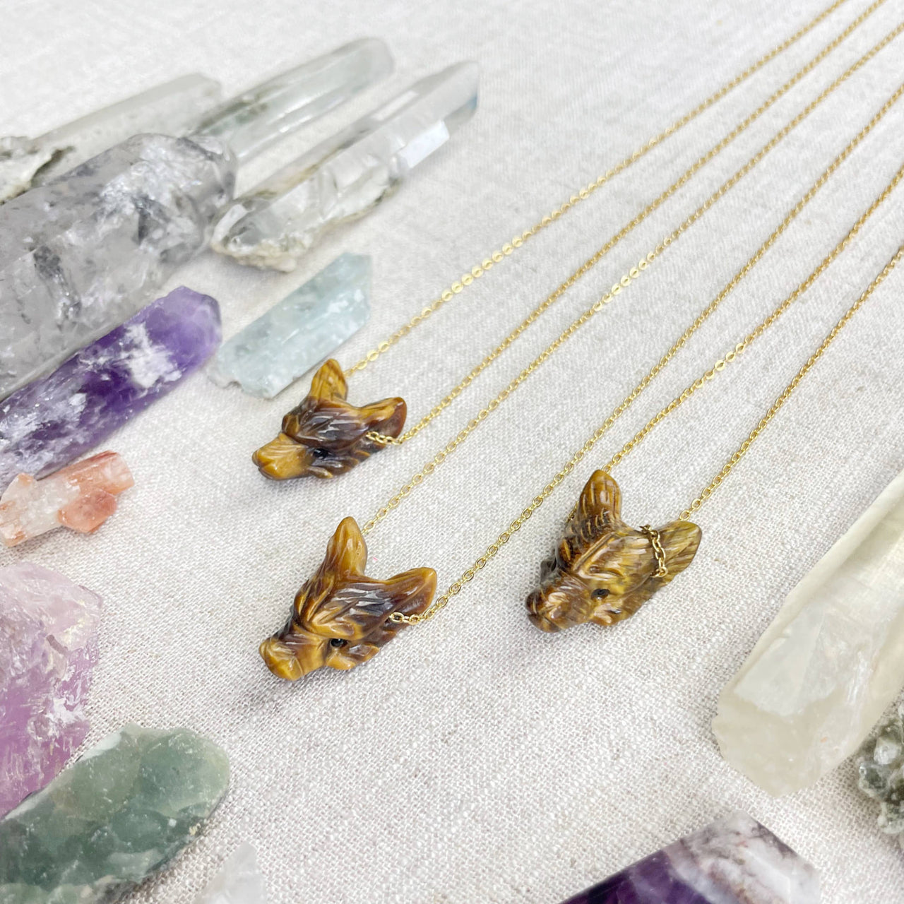 Golden Tiger Eye Carved Wolf Mini 18’’ Necklace LV9098