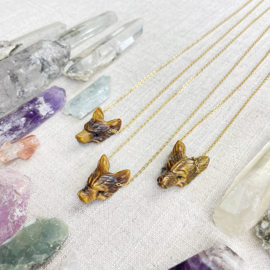Golden Tiger Eye Carved Wolf Mini 18’’ Necklace LV9098