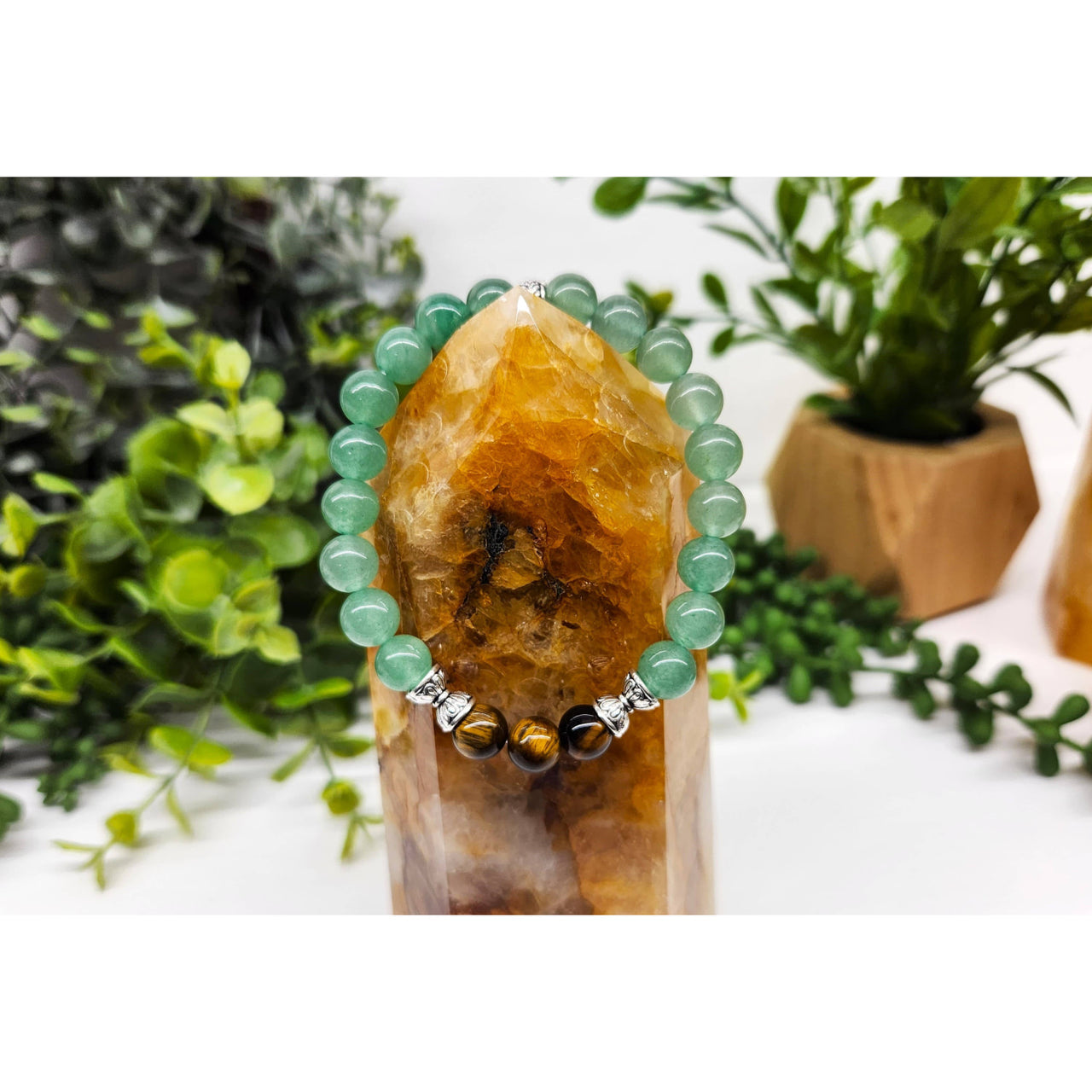 Green Aventurine and Tiger’s Eye beaded bracelet in product named Tiger’s Eye & Green Aventurine 8mm Beaded Bracelet #LV4227