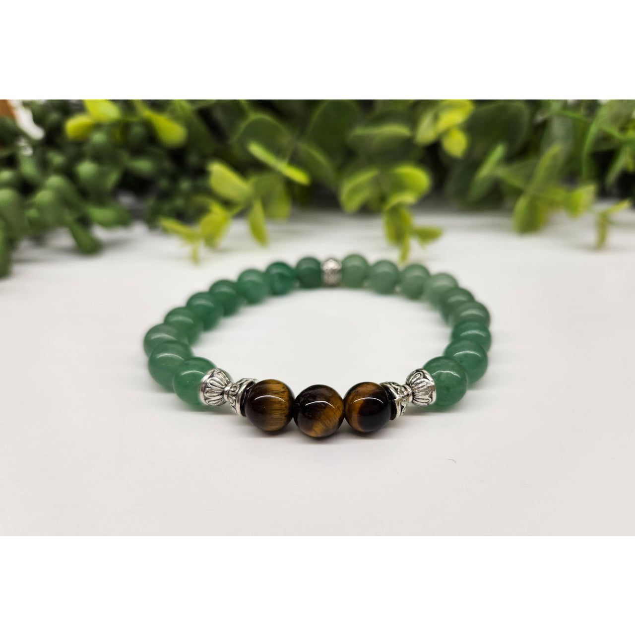Green and brown beaded bracelet with Tiger’s Eye and Green Aventurine beads