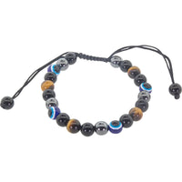 Tiger’s Eye and hematite adjustable evil eye bracelet with blue eye charms