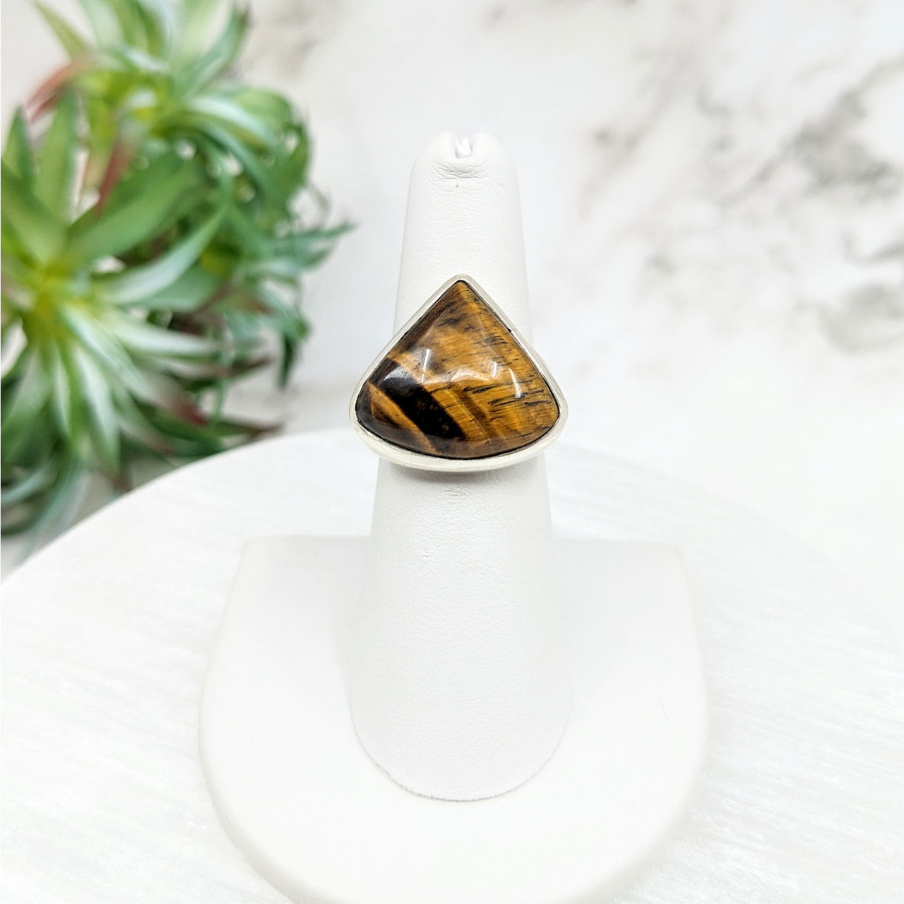 Tiger’s Eye Teardrop Ring in Sterling Silver - Sz 6 #LV5102 Tigers Eye Gemstone Jewelry