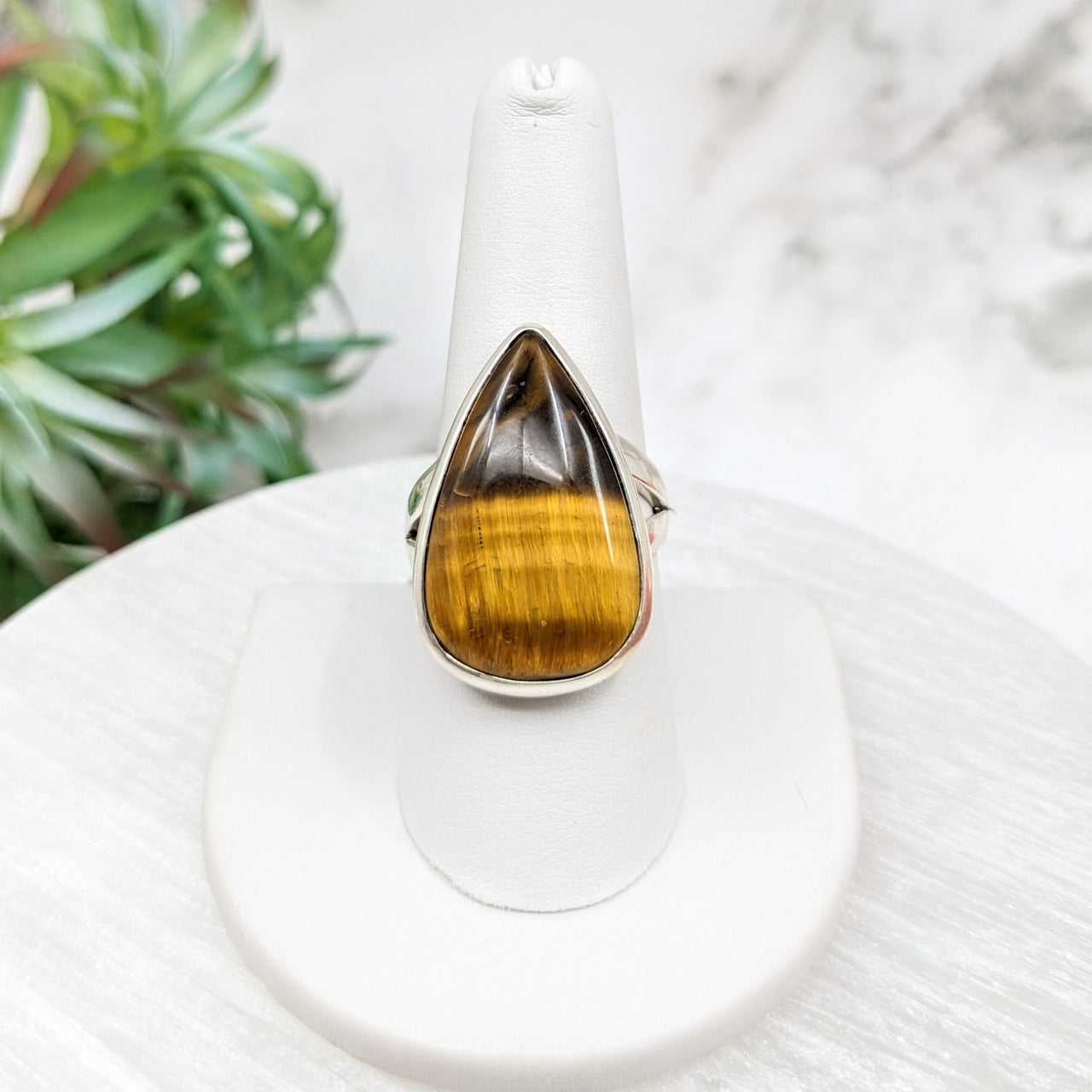 Tiger’s Eye Ring - Sterling Silver Teardrop Size 9 #LV5106 - Tigers Eye Jewelry