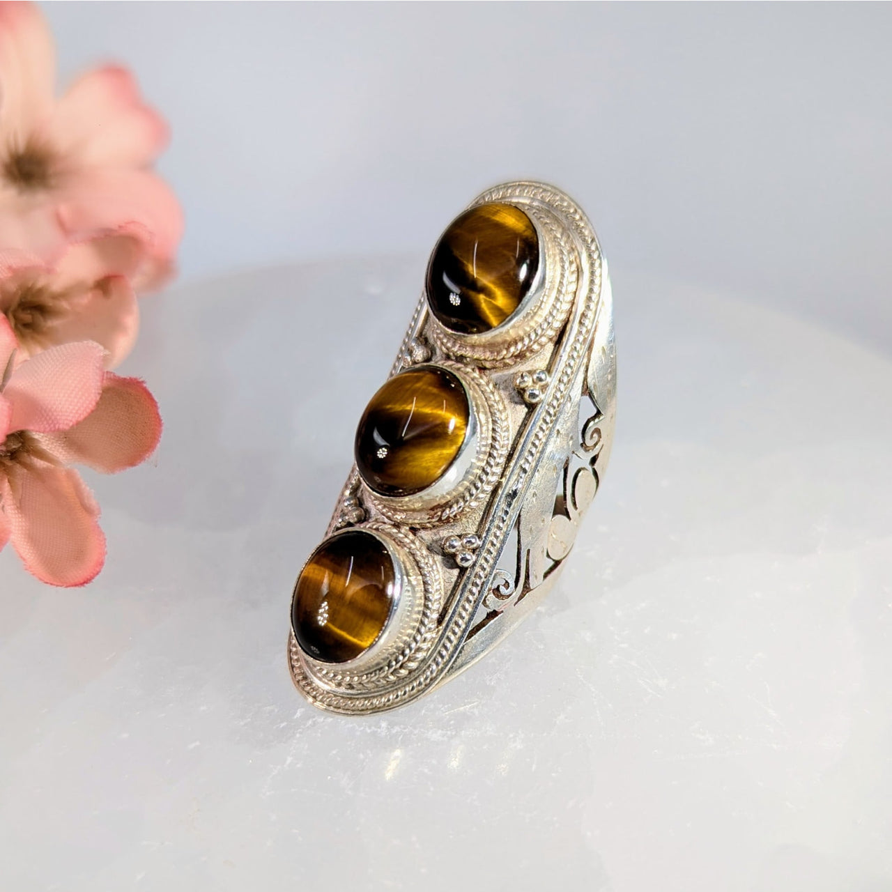 Tiger’s Eye Sz 9 Triple Stone Ring S.S. #LV9852 - $189
